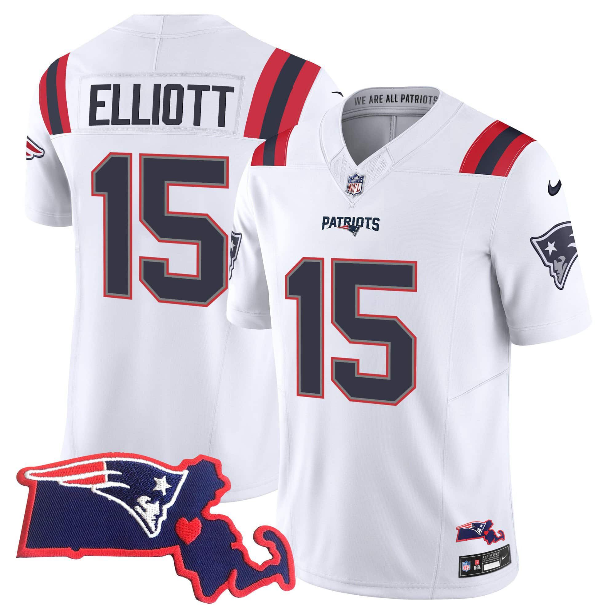 Men New England Patriots #15 Elliott White 2024 Nike Patch Vapor Limited NFL Jersey